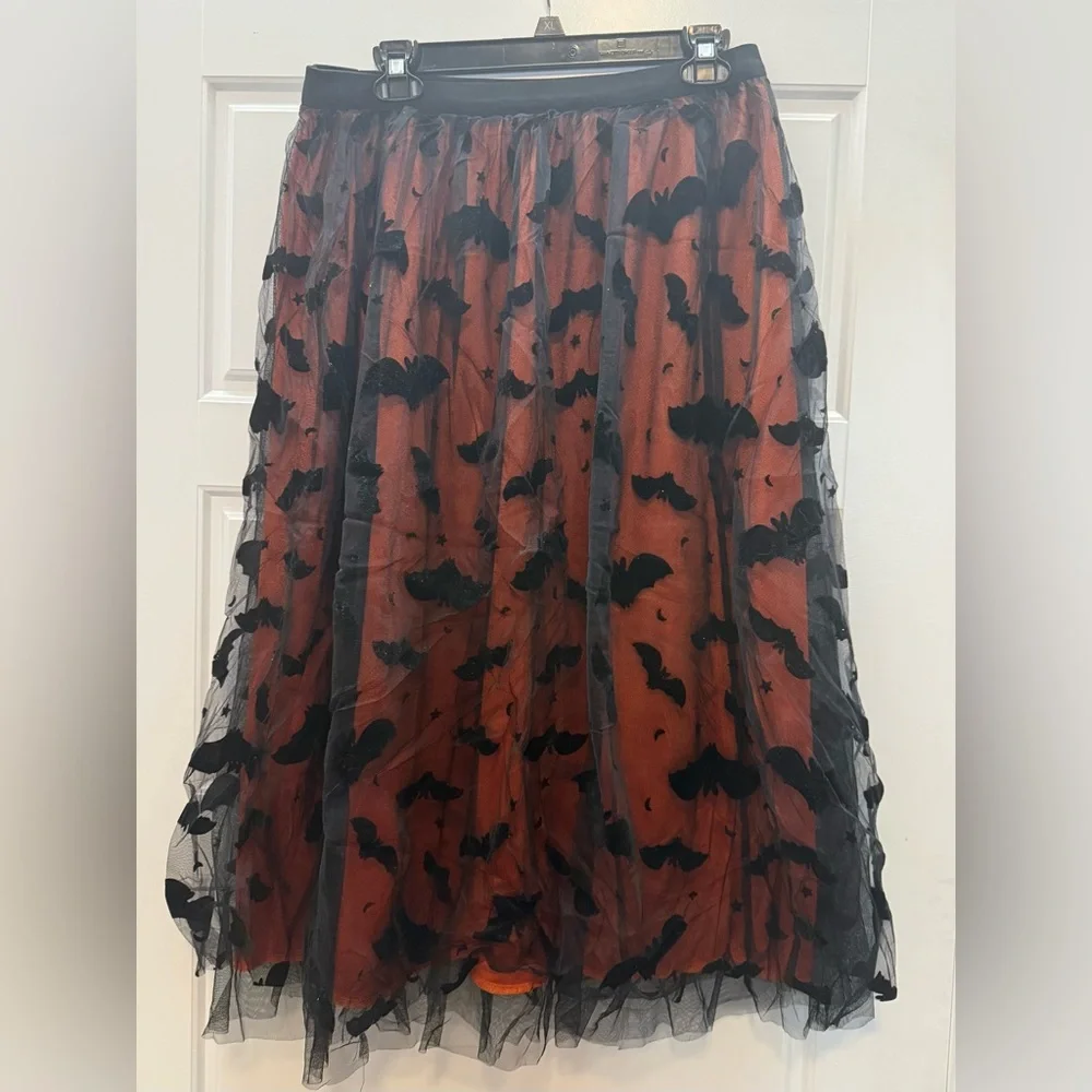 Orange and Black Bat Skirt, sz XL - Picture 3 of 4